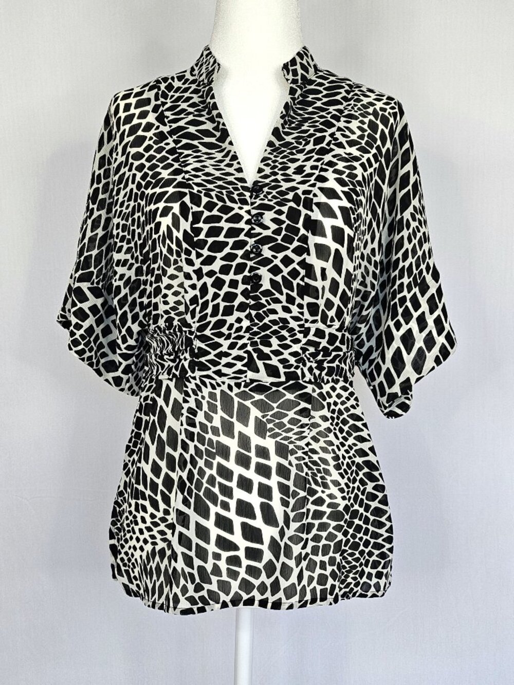 Emma James Petite Animal Print Blouse | Tie Waist Top | Size SP